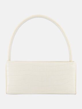 Cream Croc-Embossed Shoulder Bag